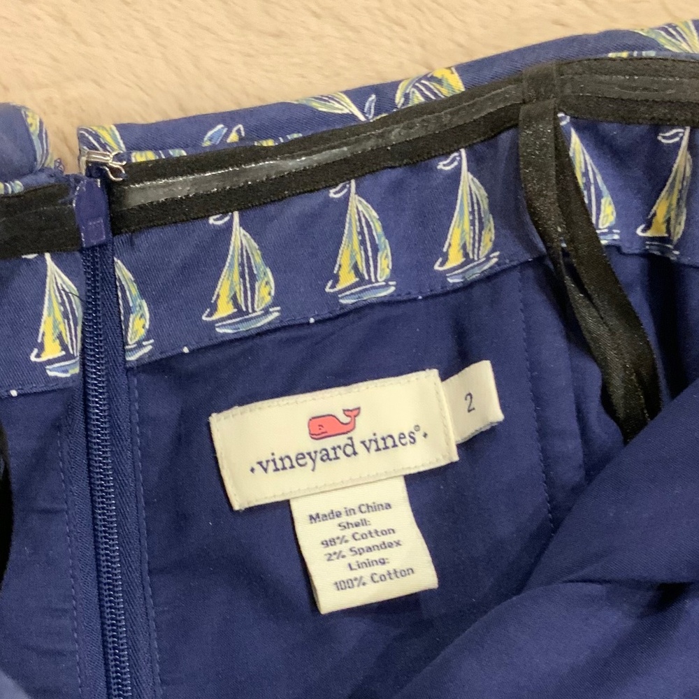 Vineyard Vines Blue Yellow White 2 Strapless MIDI Sailboat Dress Coastal Cottage - Picture 2 of 4